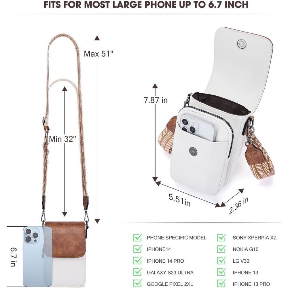 Womens A- Beige+brown Leather Purses Imported Magnetic Snap Crossbody Zipper Bag - Picture 6 of 6